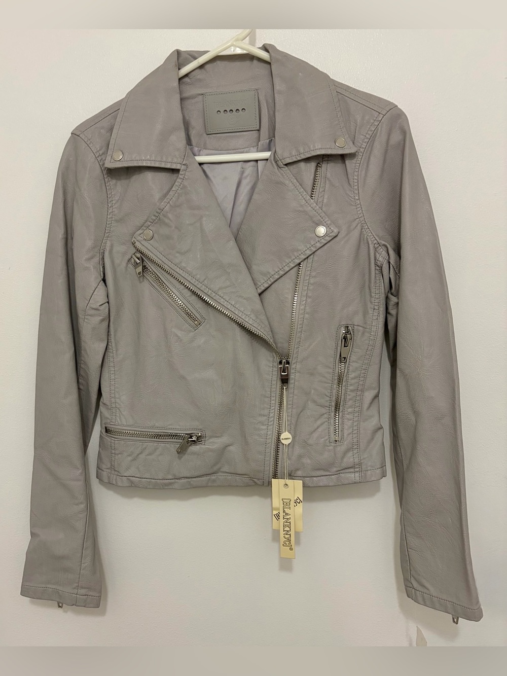Blank NYC Light Gray Leather Moto Jacket